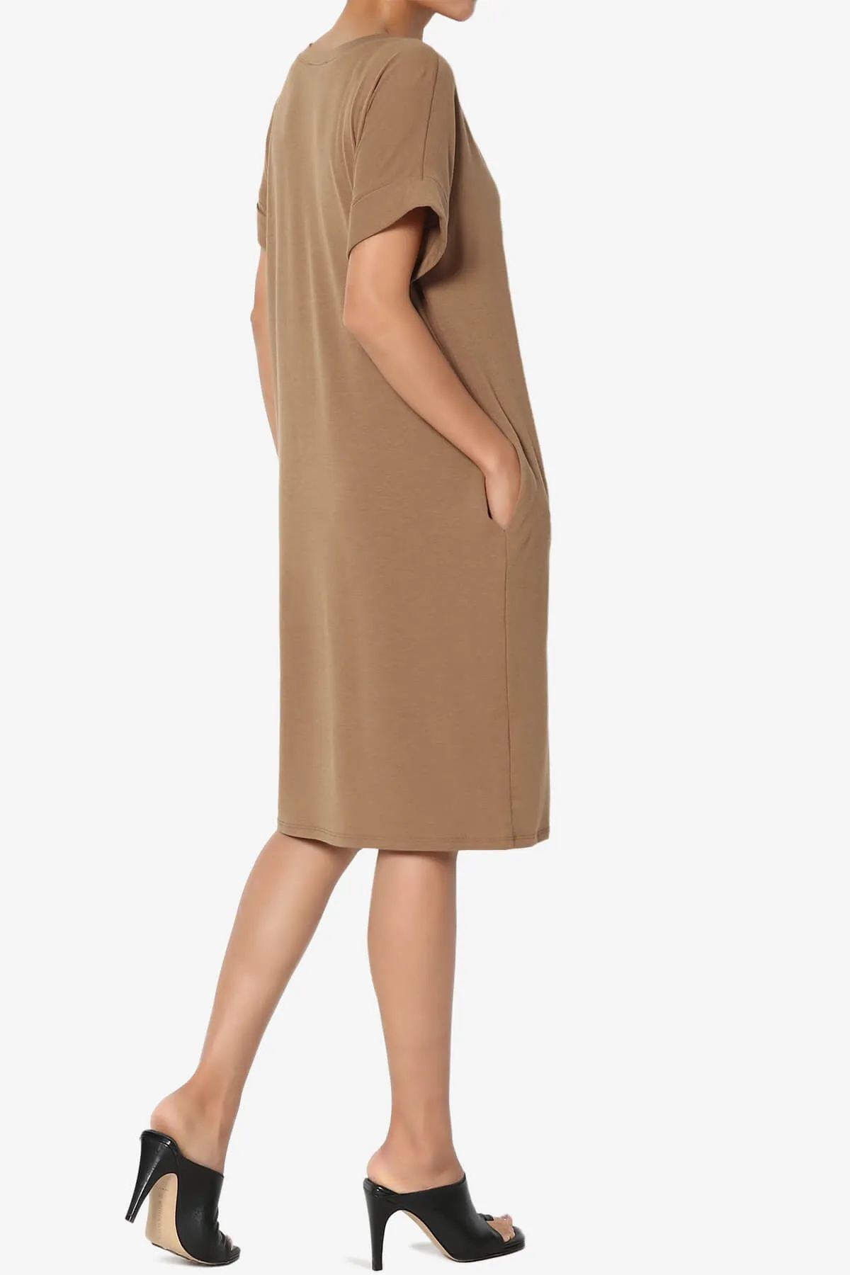 Cliff Rolled Short Sleeve V-Neck Dress PLUS