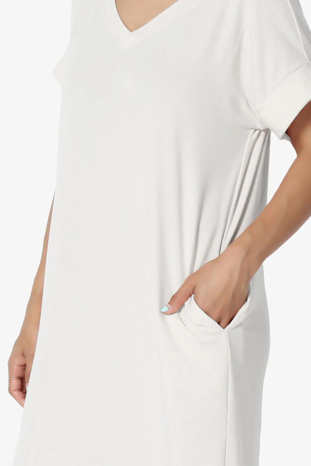 Cliff Rolled Short Sleeve V-Neck Dress PLUS