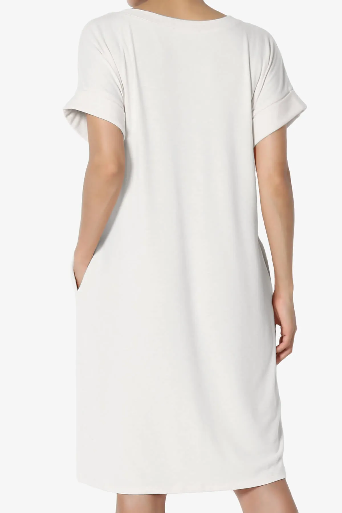 Cliff Rolled Short Sleeve V-Neck Dress PLUS