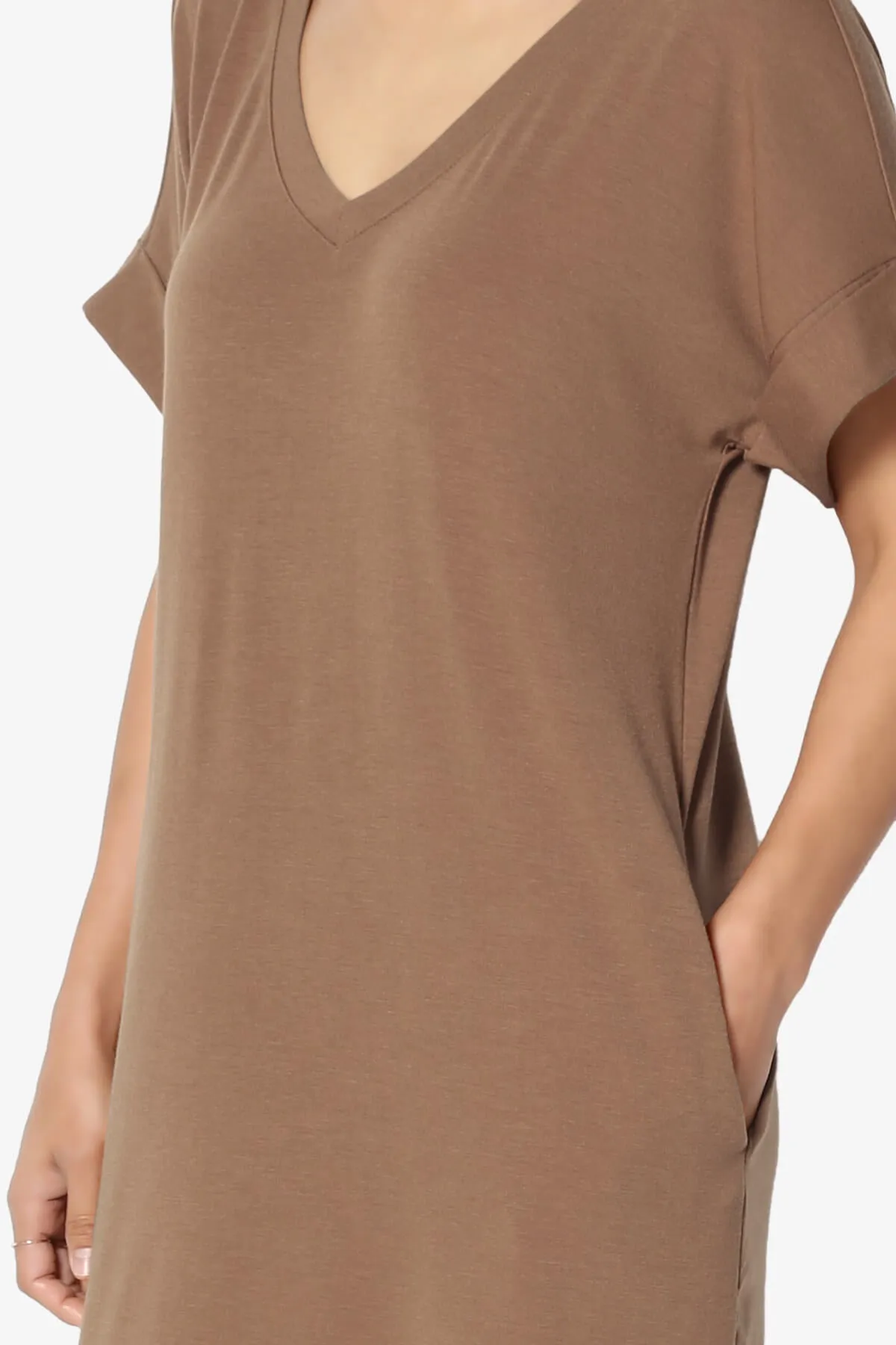 Cliff Rolled Short Sleeve V-Neck Dress PLUS
