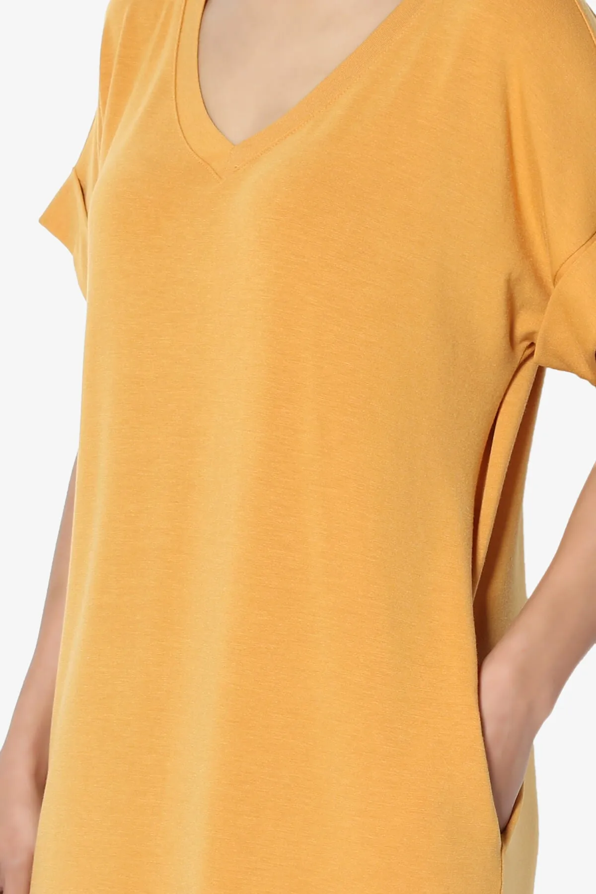Cliff Rolled Short Sleeve V-Neck Dress PLUS