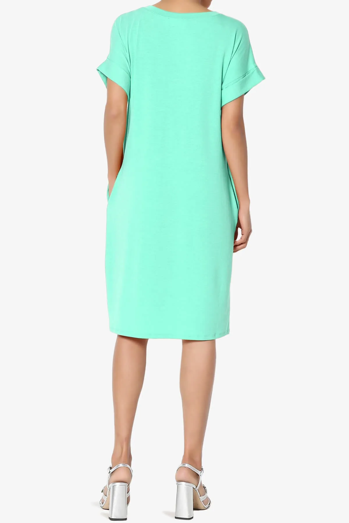 Cliff Rolled Short Sleeve V-Neck Dress PLUS