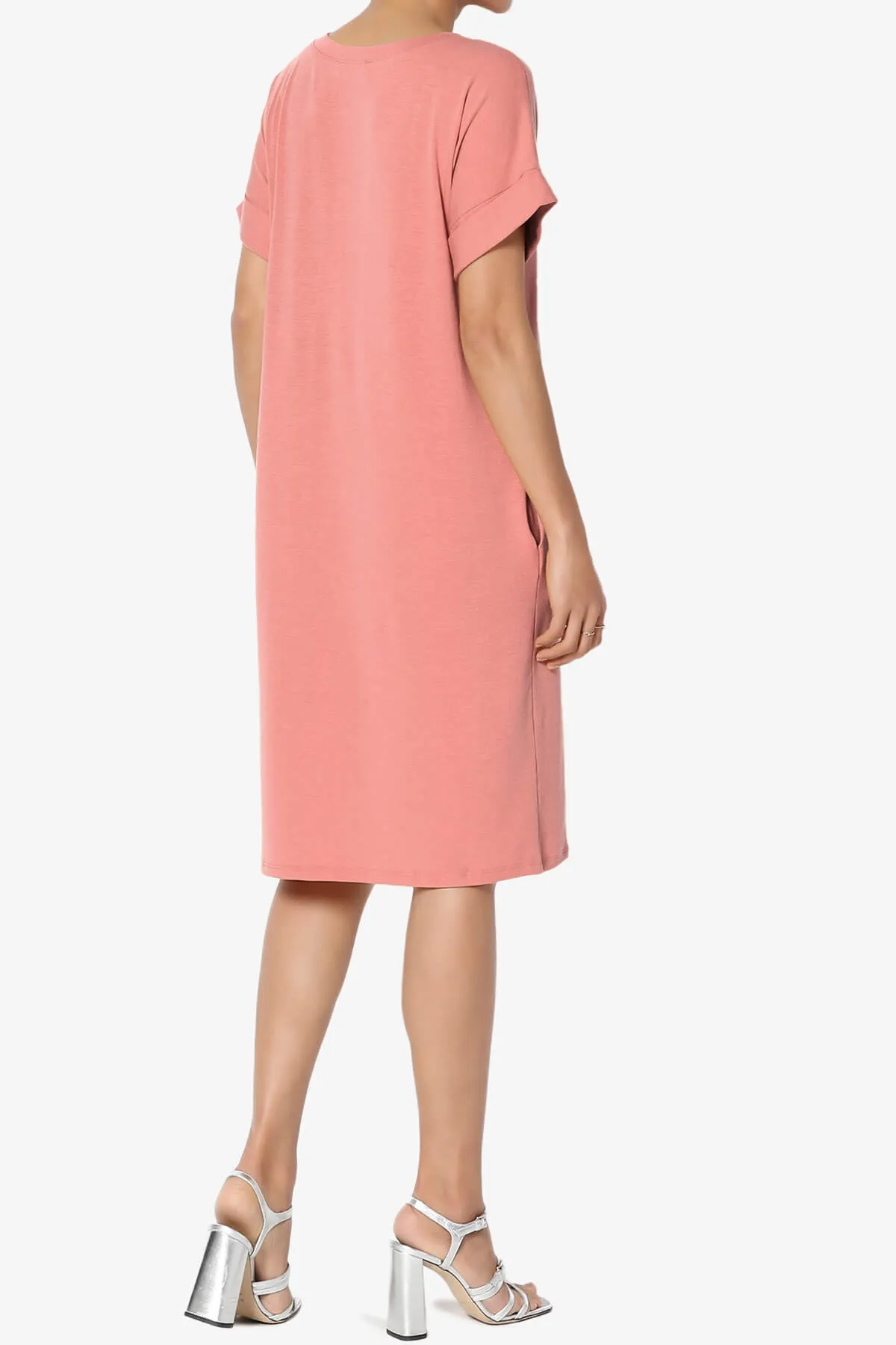 Cliff Rolled Short Sleeve V-Neck Dress PLUS