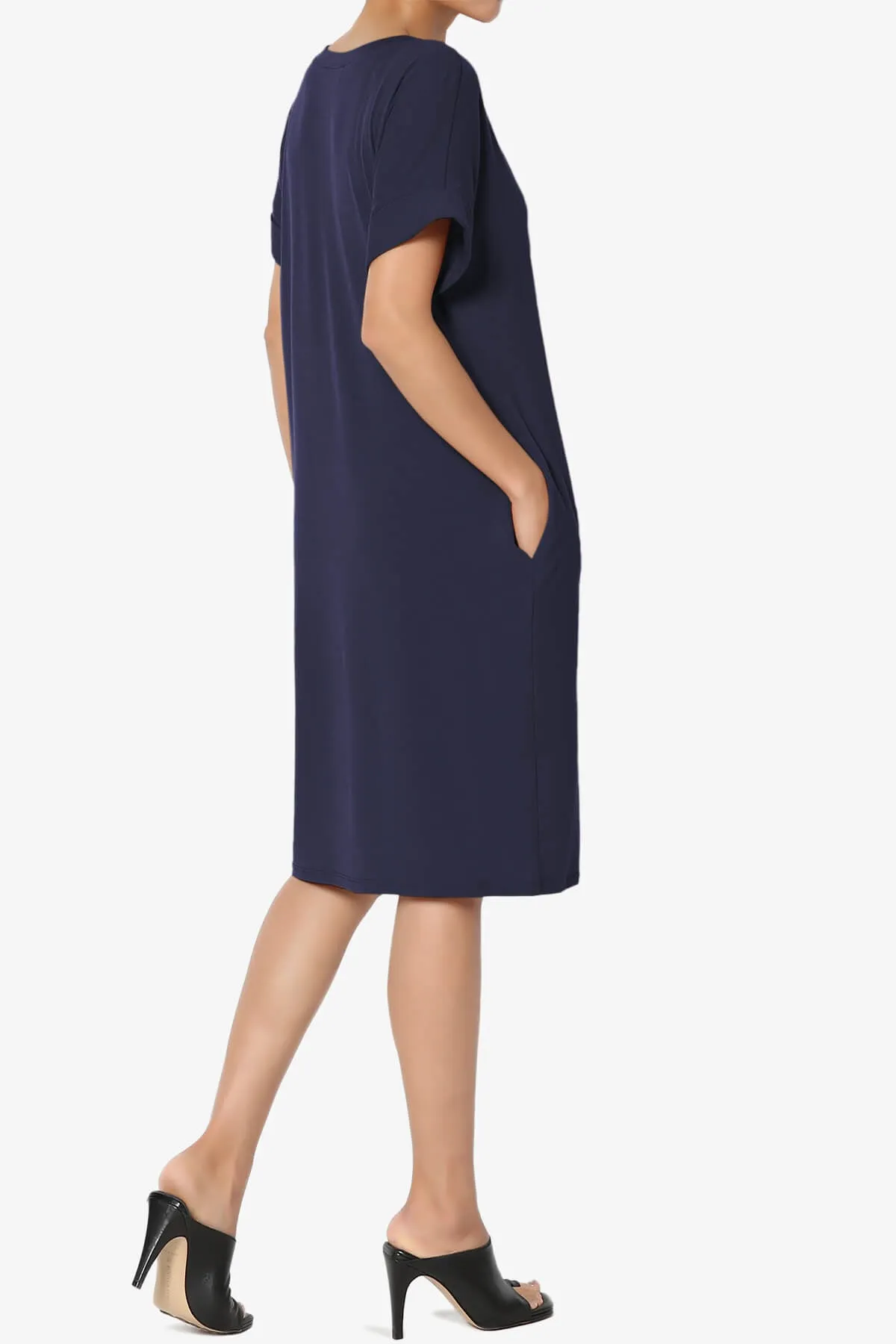Cliff Rolled Short Sleeve V-Neck Dress PLUS