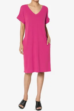 Cliff Rolled Short Sleeve V-Neck Dress PLUS