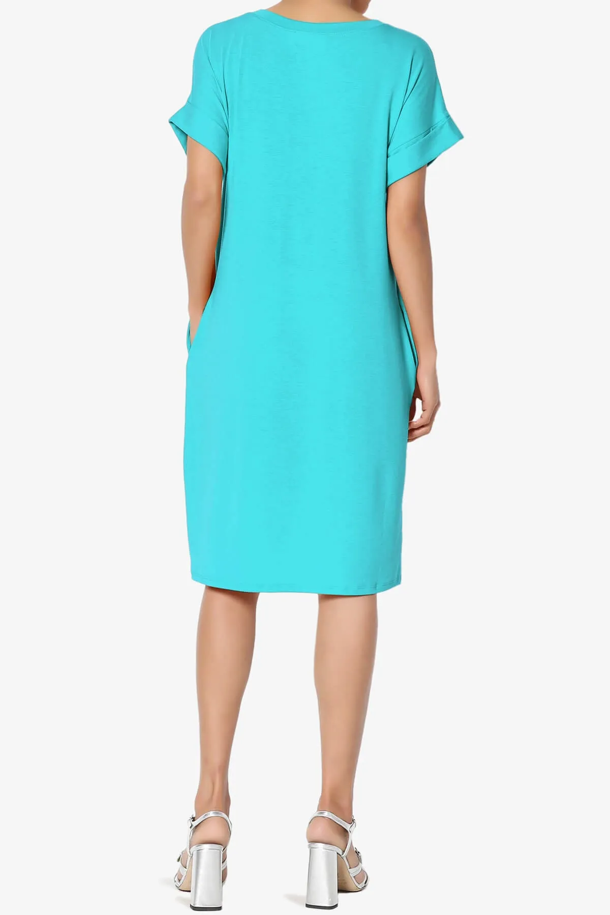 Cliff Rolled Short Sleeve V-Neck Dress PLUS