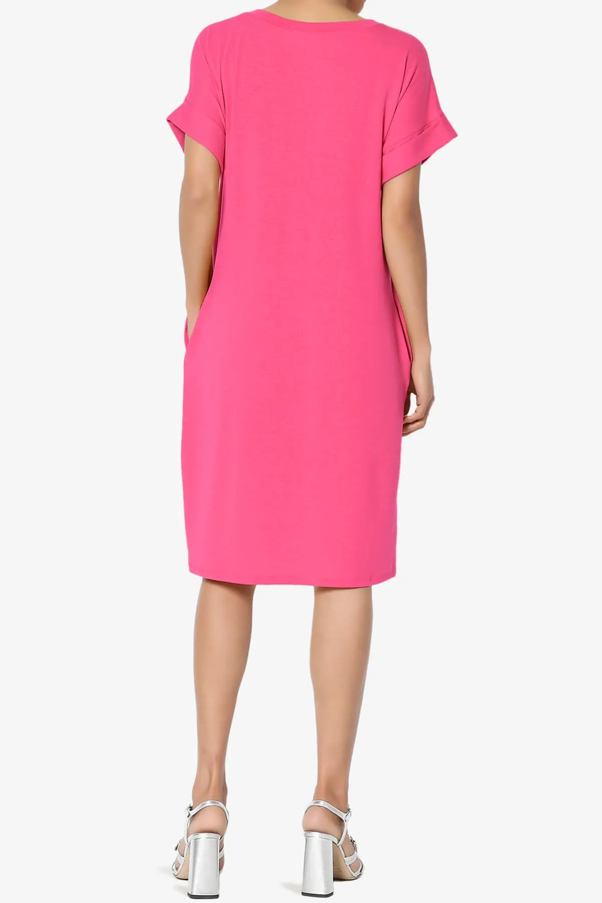 Cliff Rolled Short Sleeve V-Neck Dress PLUS