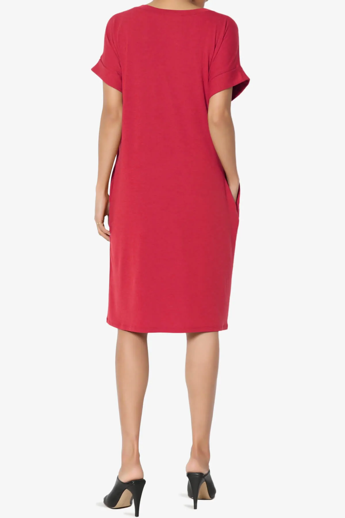 Cliff Rolled Short Sleeve V-Neck Dress PLUS