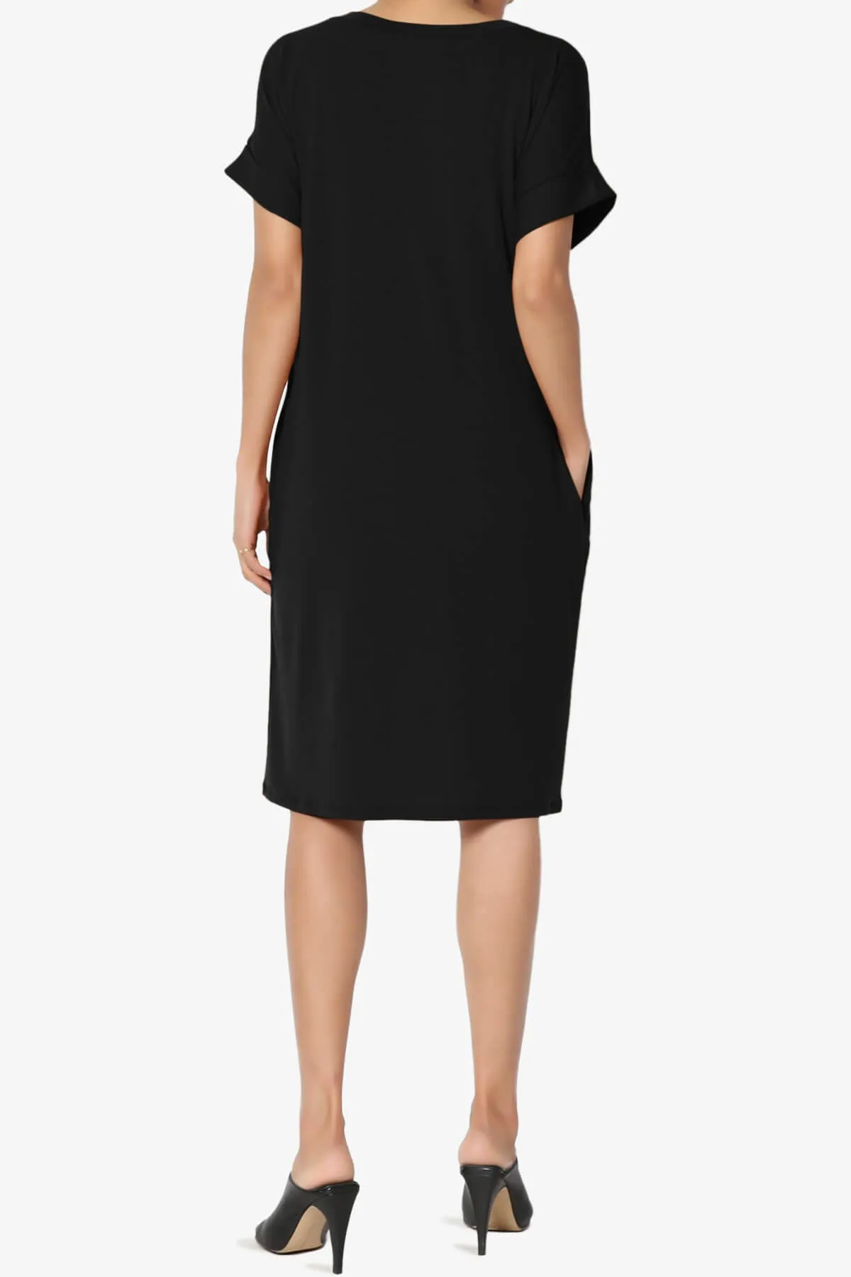 Cliff Rolled Short Sleeve V-Neck Dress PLUS