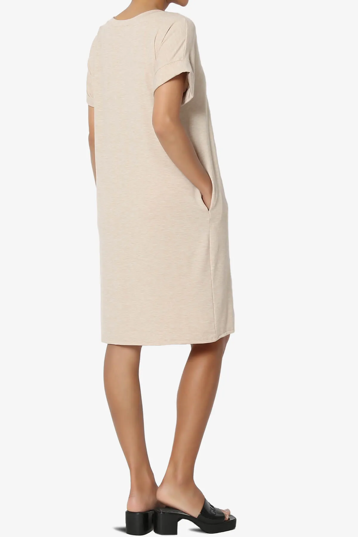 Cliff Rolled Short Sleeve V-Neck Dress PLUS