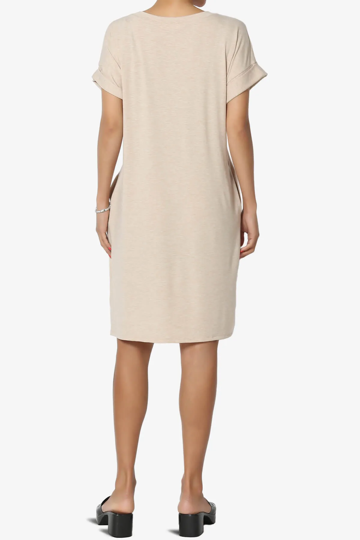 Cliff Rolled Short Sleeve V-Neck Dress PLUS
