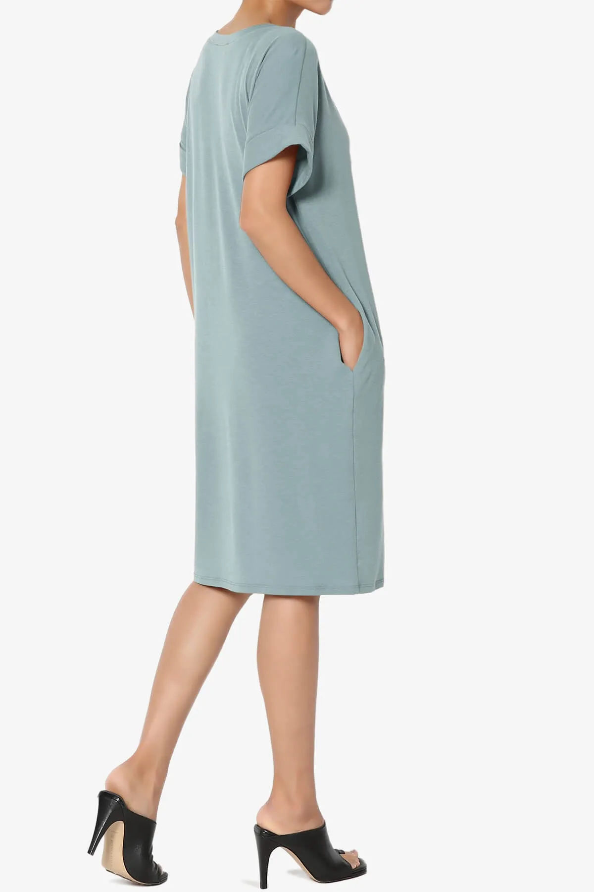 Cliff Rolled Short Sleeve V-Neck Dress PLUS