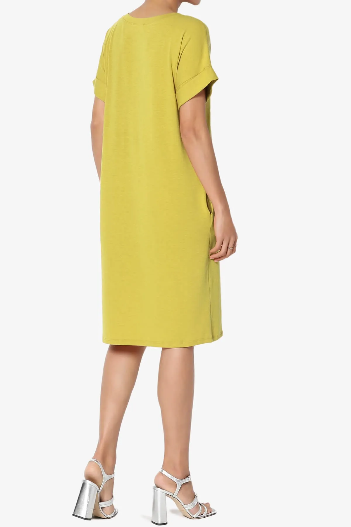 Cliff Rolled Short Sleeve V-Neck Dress PLUS