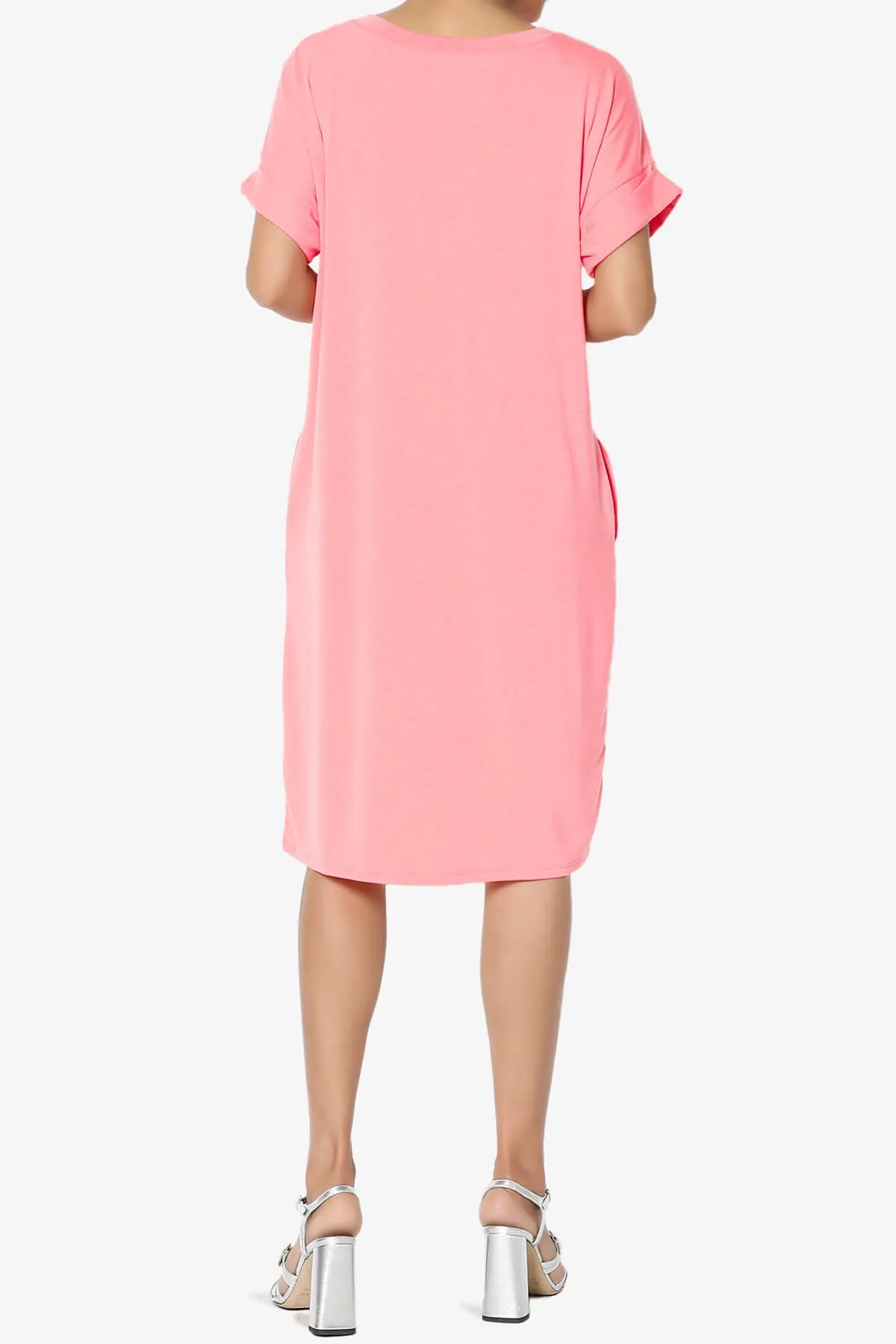 Cliff Rolled Short Sleeve V-Neck Dress PLUS