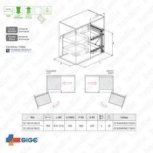 EC.350.M - Corner cabinet with 4 baskets