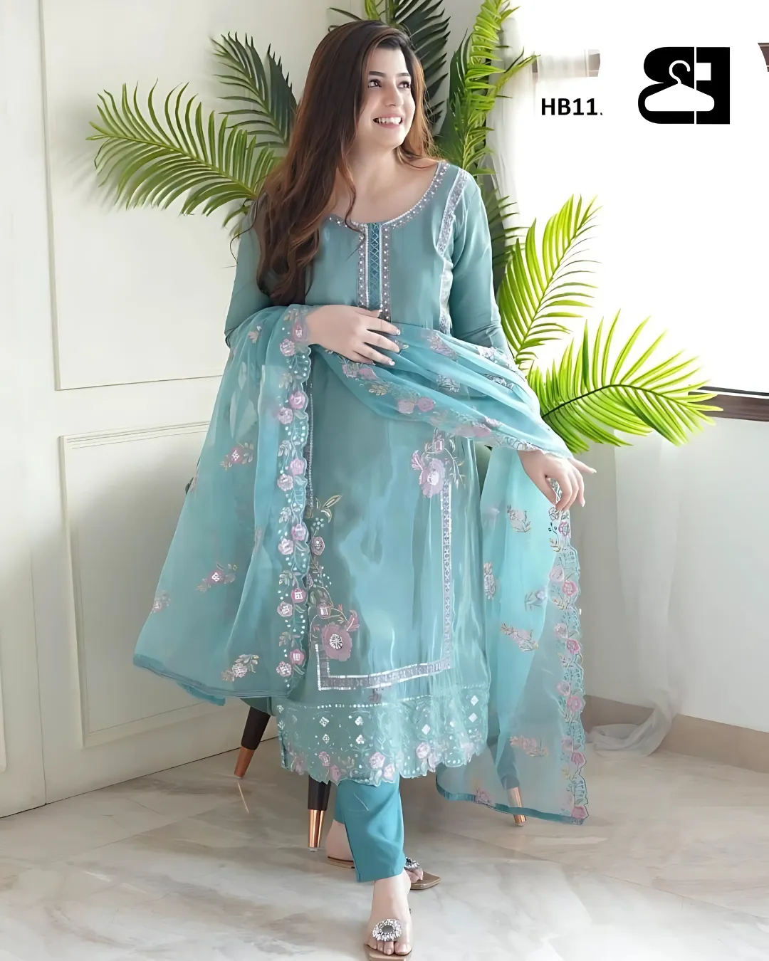 Elegant Chinon Silk Embroidered Kurti Set with Dupatta