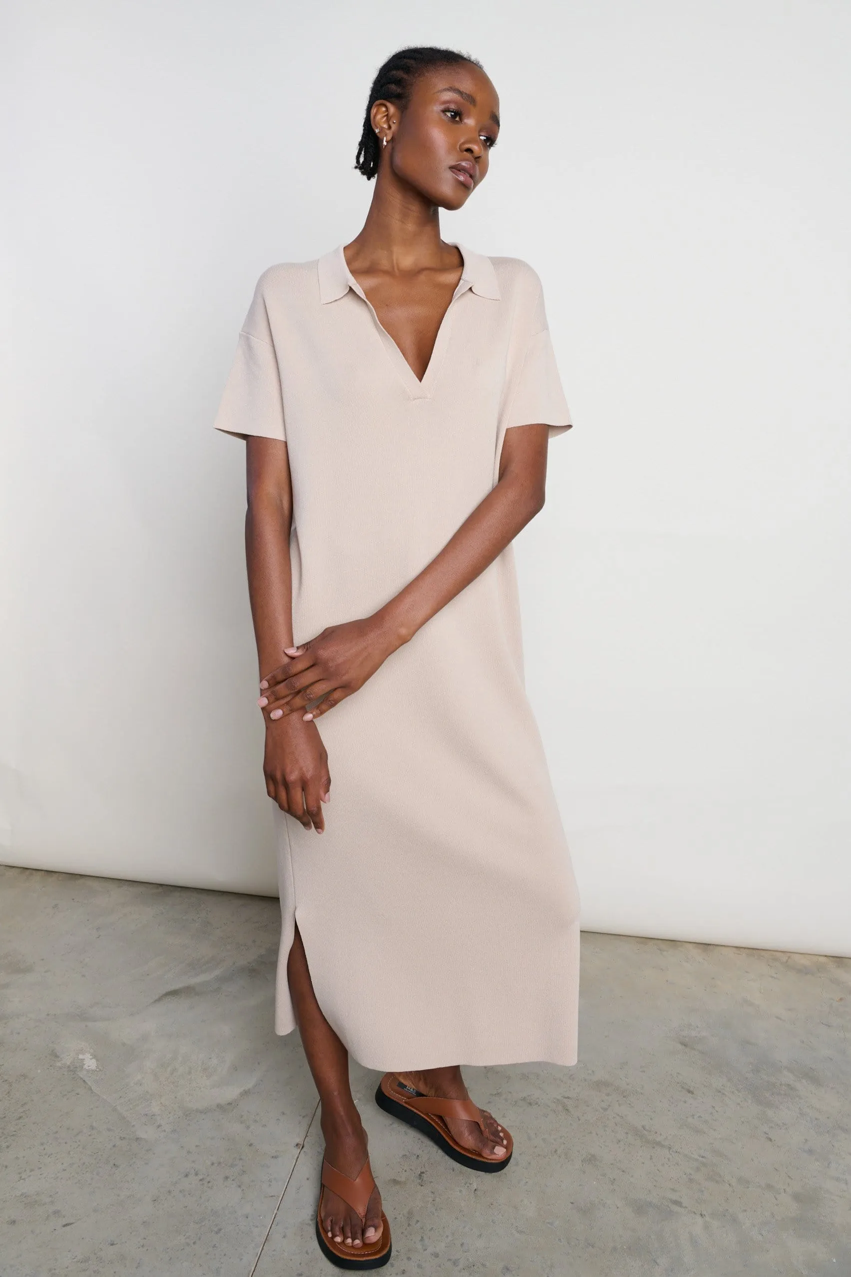 Elodie Collared Knit Dress - Beige