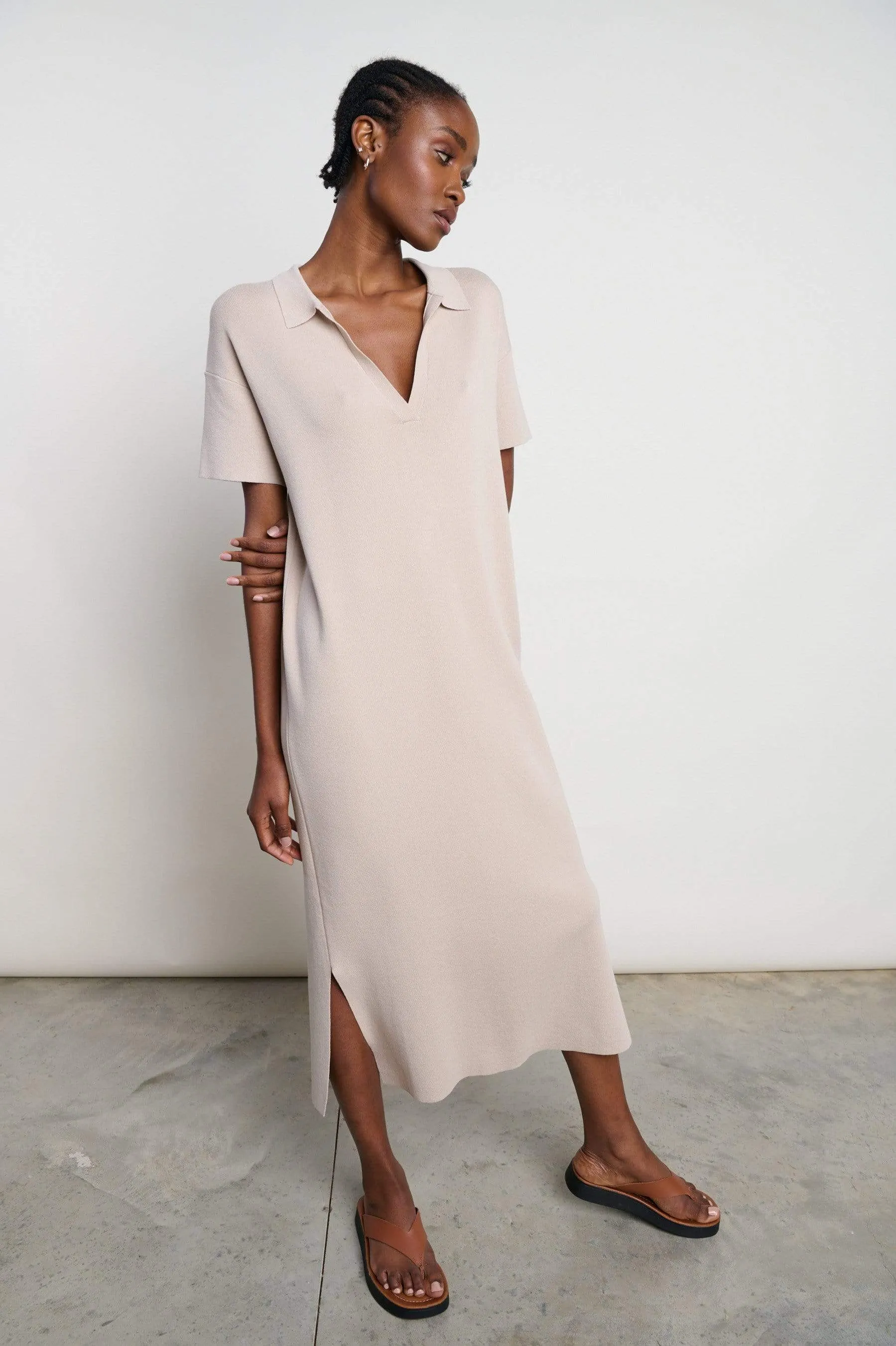 Elodie Collared Knit Dress - Beige