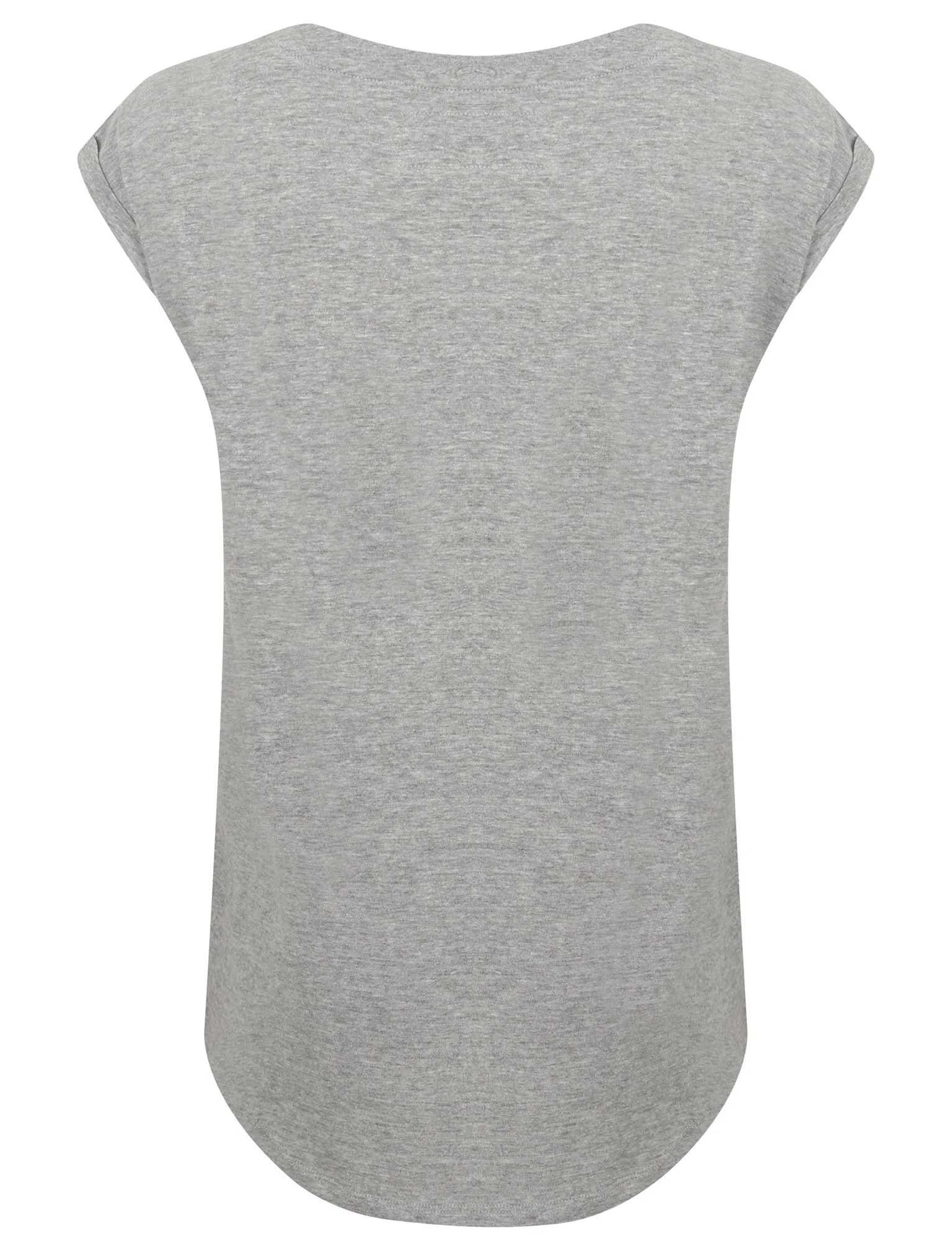 Emia Cotton T-Shirt with Turn-Up Sleeves In Light Grey Marl - Tokyo Laundry