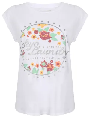 Emia Cotton T-Shirt with Turn-Up Sleeves In Optic White - Tokyo Laundry