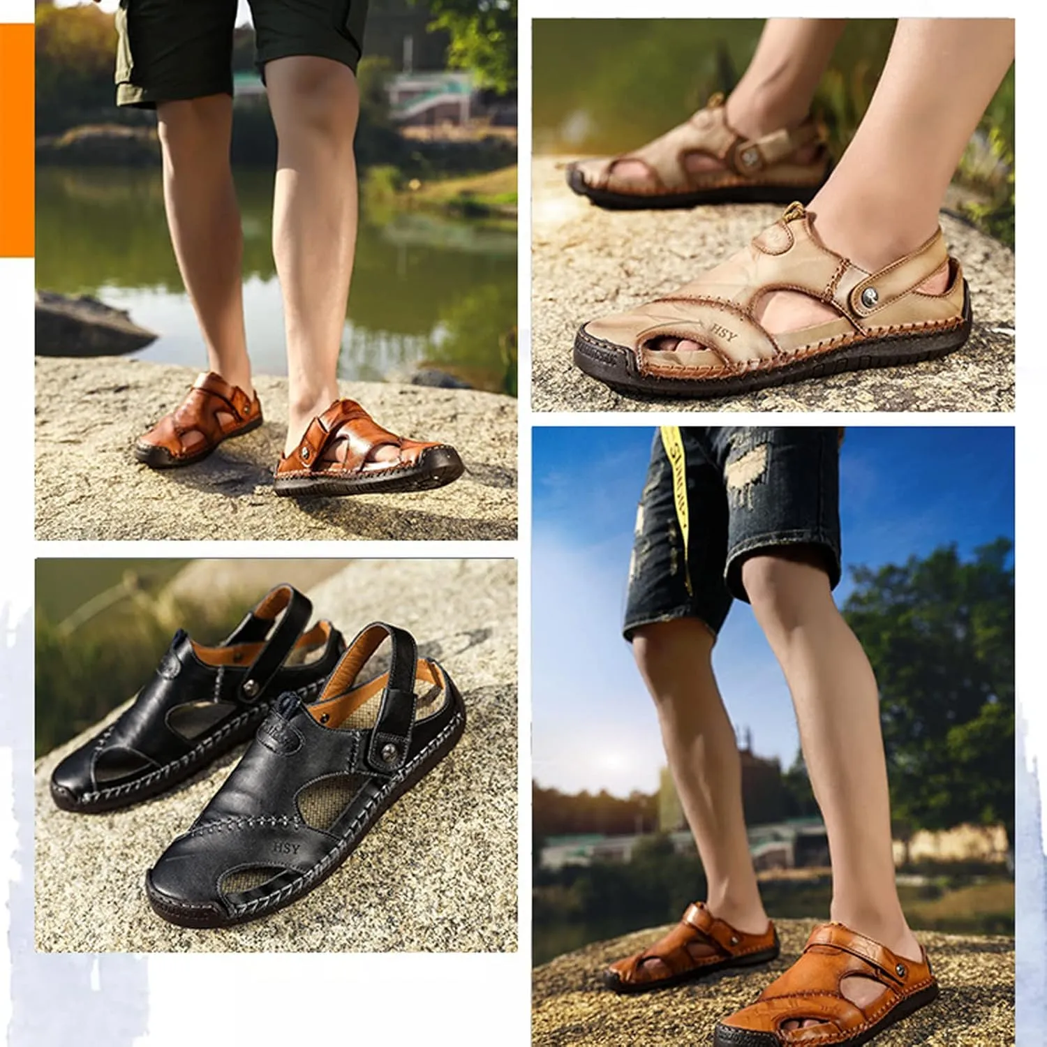 FETNHU Large Size Soft Leather Men's Breathable Outdoor Sandals,Arkget Shoes Men Sandal,Lightweight Summer Sandals for Men