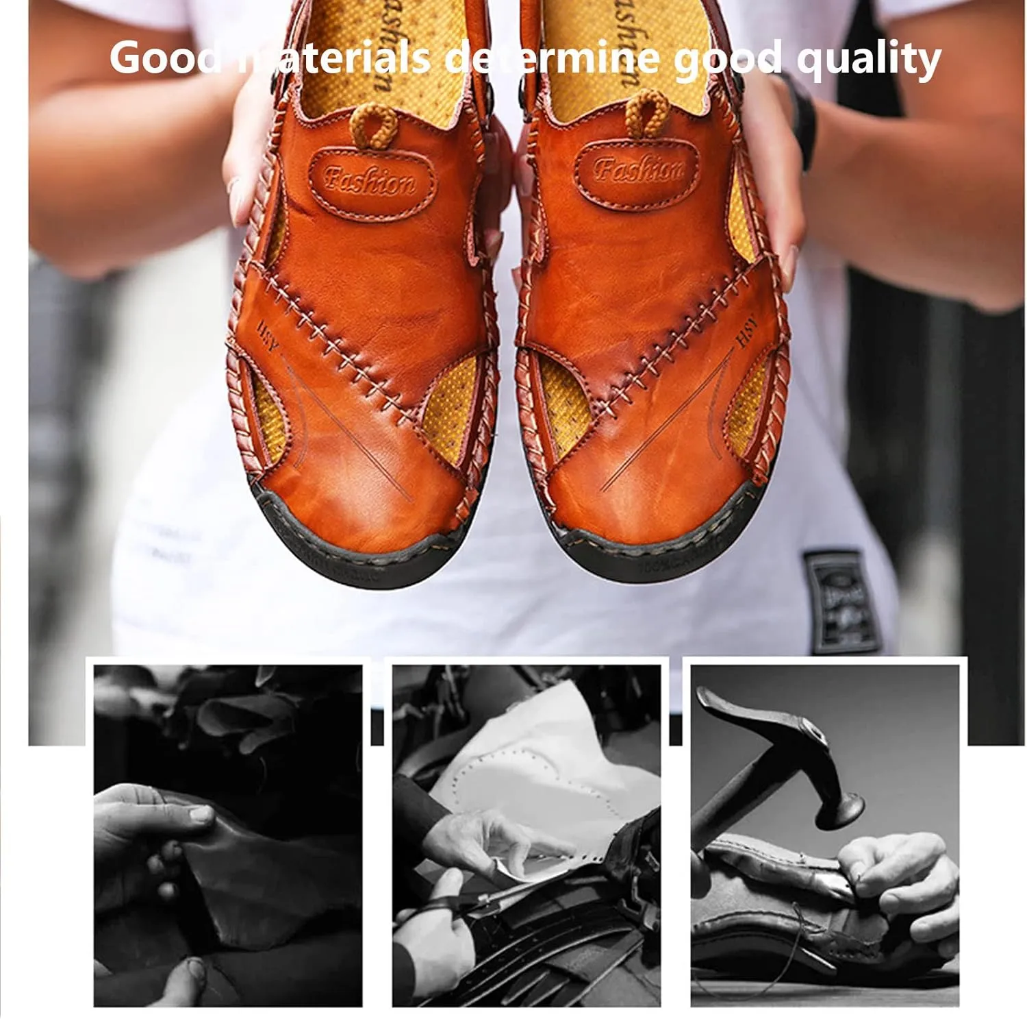 FETNHU Large Size Soft Leather Men's Breathable Outdoor Sandals,Arkget Shoes Men Sandal,Lightweight Summer Sandals for Men