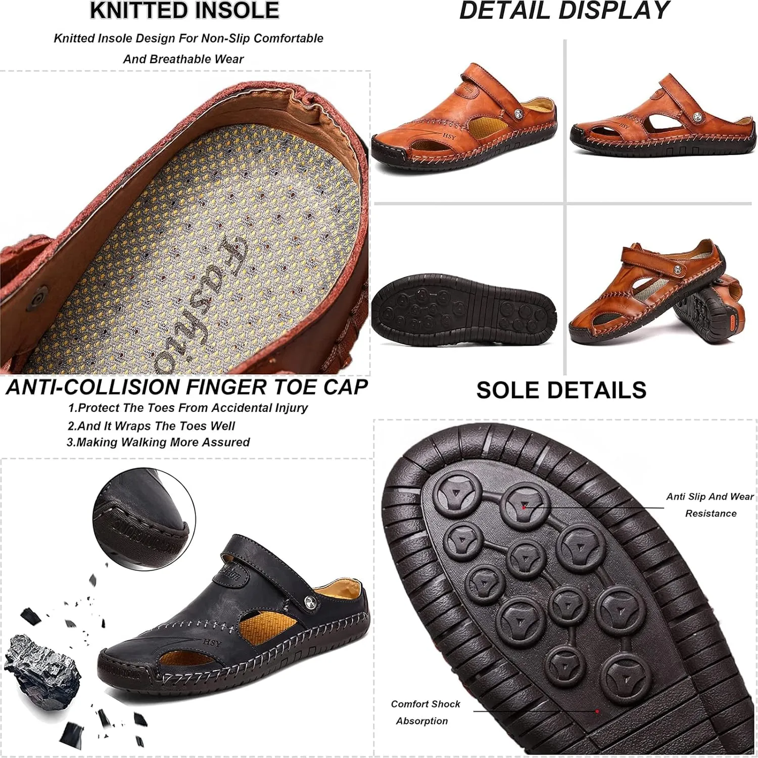FETNHU Large Size Soft Leather Men's Breathable Outdoor Sandals,Arkget Shoes Men Sandal,Lightweight Summer Sandals for Men