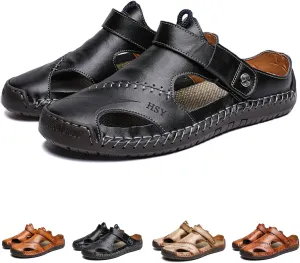 FETNHU Large Size Soft Leather Men's Breathable Outdoor Sandals,Arkget Shoes Men Sandal,Lightweight Summer Sandals for Men
