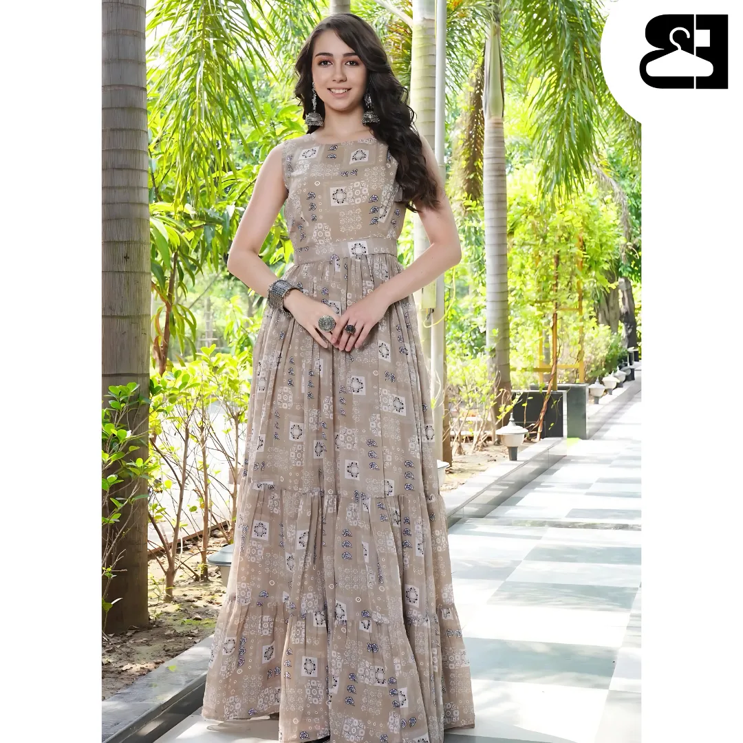 Floral Fit & Flare Georgette Maxi Gown with Belt