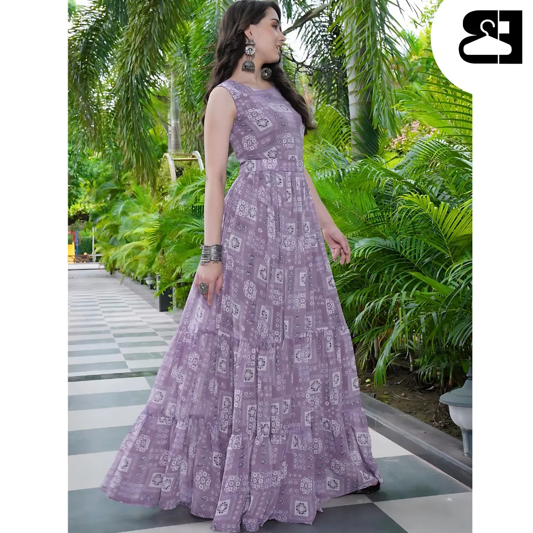 Floral Fit & Flare Georgette Maxi Gown with Belt