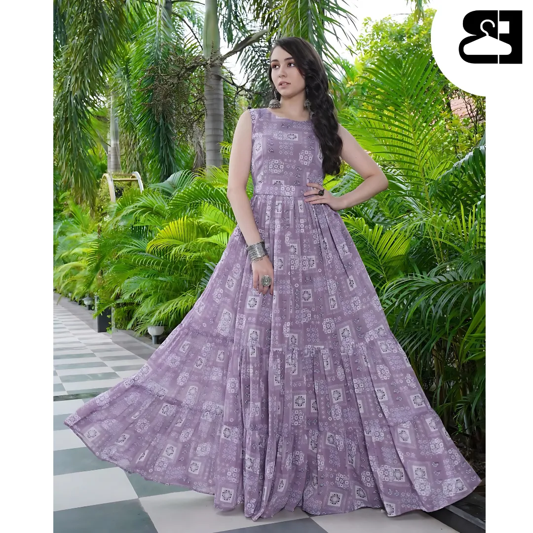 Floral Fit & Flare Georgette Maxi Gown with Belt