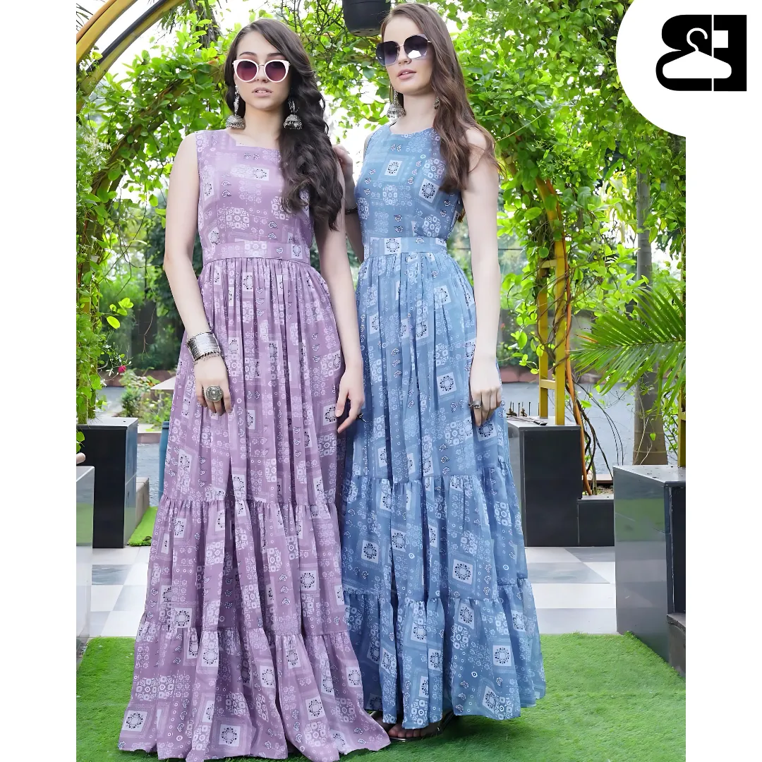 Floral Fit & Flare Georgette Maxi Gown with Belt