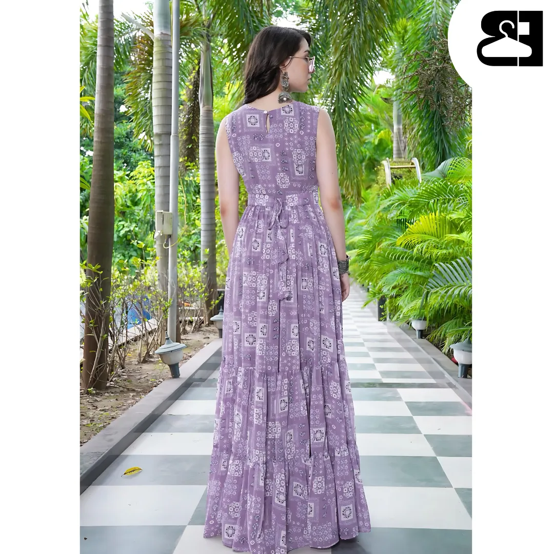 Floral Fit & Flare Georgette Maxi Gown with Belt