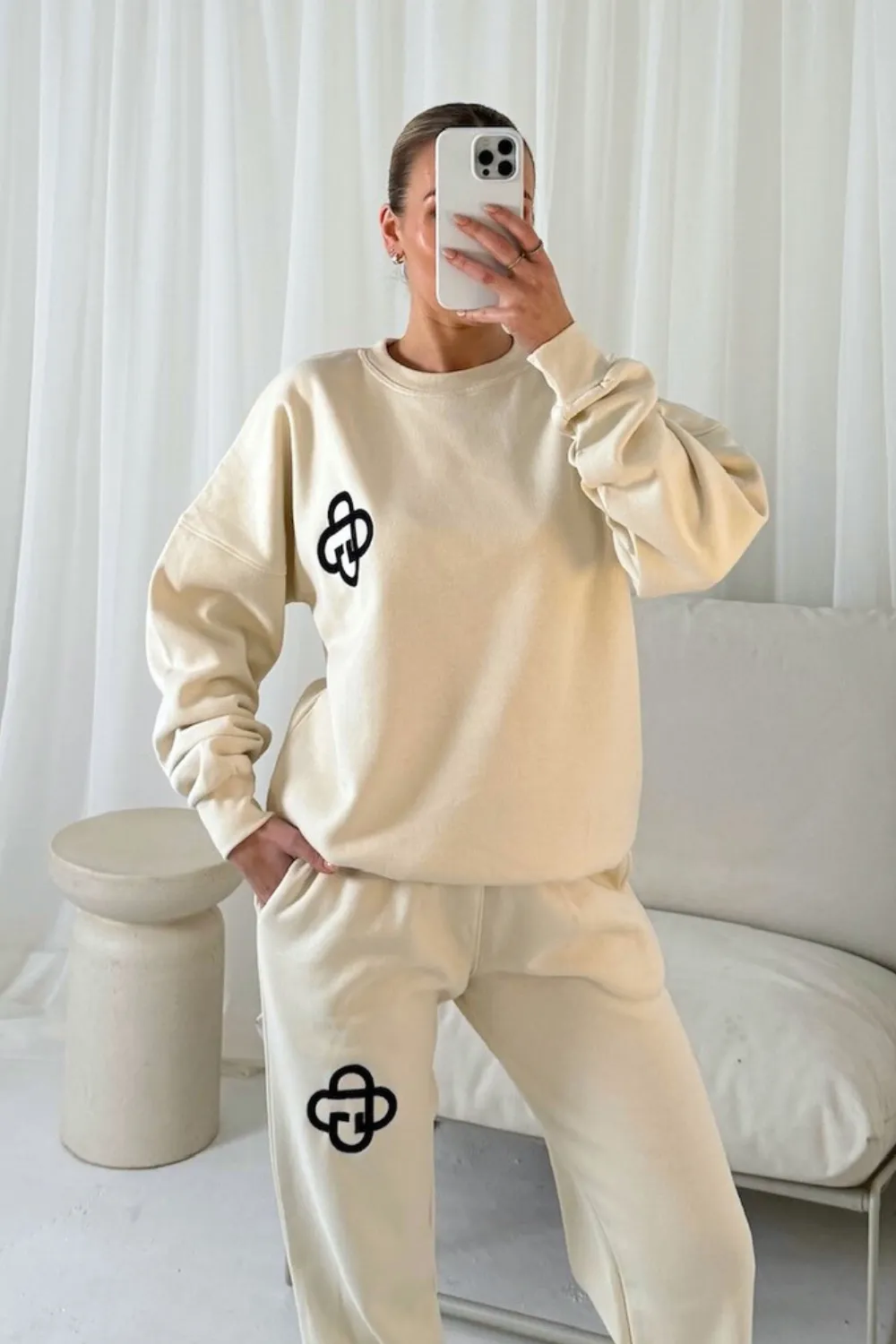 G monogram ecru embroidered sweater joggers loungewear
