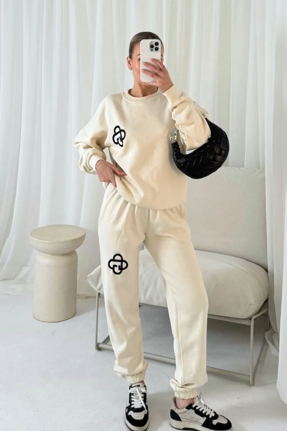 G monogram ecru embroidered sweater joggers loungewear