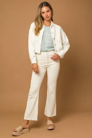 GILLI Frayed Hem Flare Pants, White