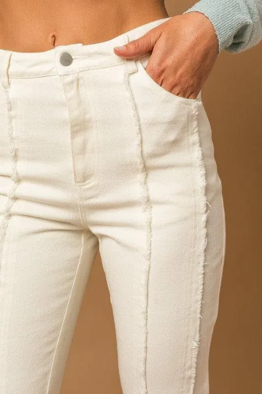 GILLI Frayed Hem Flare Pants, White
