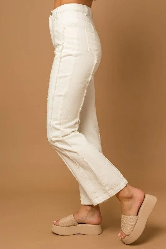 GILLI Frayed Hem Flare Pants, White