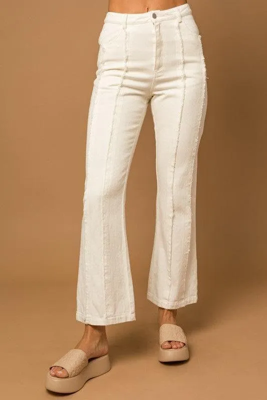 GILLI Frayed Hem Flare Pants, White