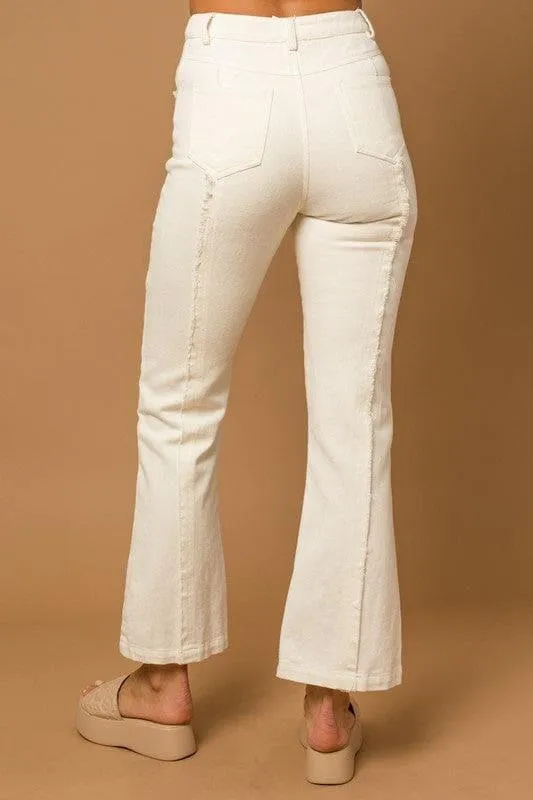 GILLI Frayed Hem Flare Pants, White