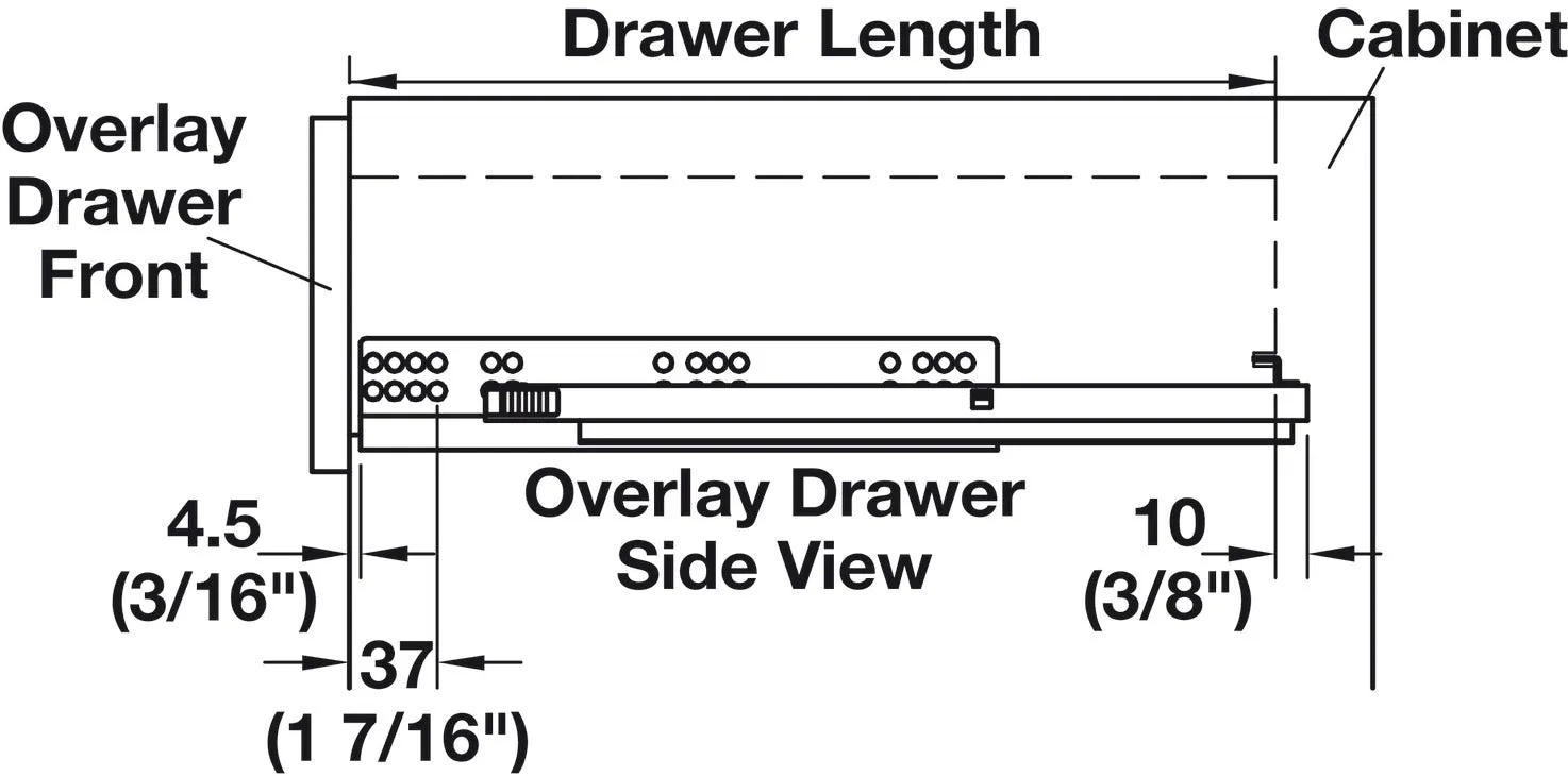 Hafele Soft Close Full Extension Drawer Slides with Front Fixing Clips - 75 lbs Load Capacity
