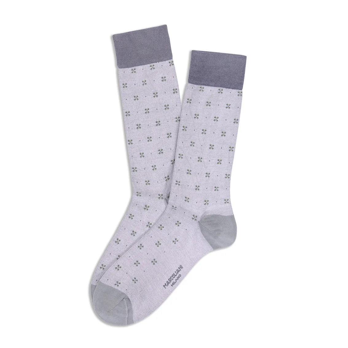 Ice Gray Fresh of Modal Tailor Flowers Mid-Calf Socks - Marcoliani