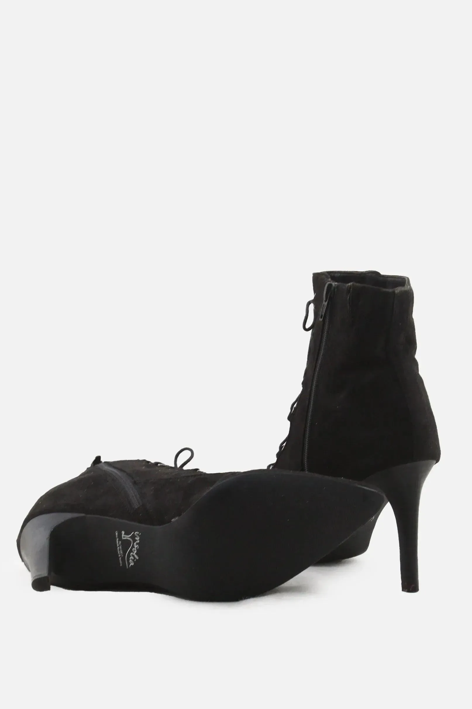 Insolia Zipper Laces Stilettos Heels Ankle  Boots | Suede
