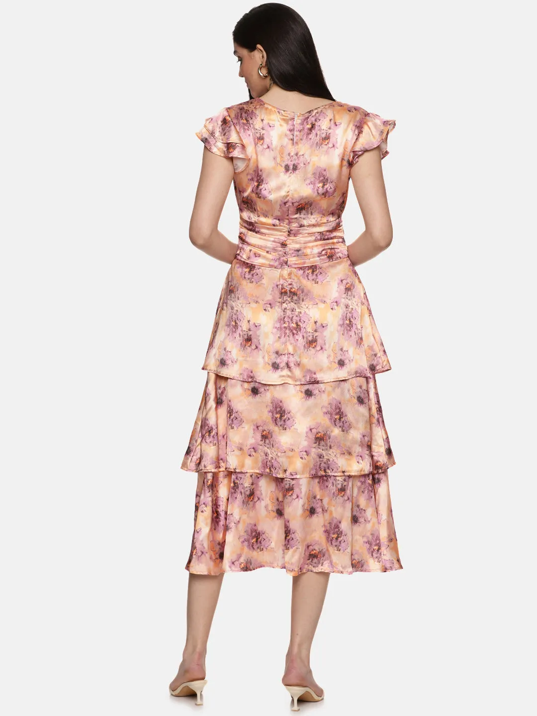IS.U Floral Peach Three Tier Midaxi Dress