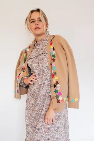 JU Embroidered Cardigan in Camel