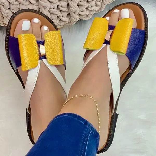 Kimemoda Womens Summer Retro Rubber Soft Sole Bow Slides