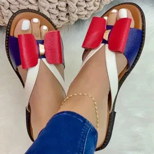 Kimemoda Womens Summer Retro Rubber Soft Sole Bow Slides
