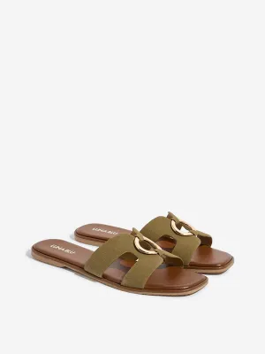 LUNA BLU Olive Cut-Out Detailed Buckled Slides