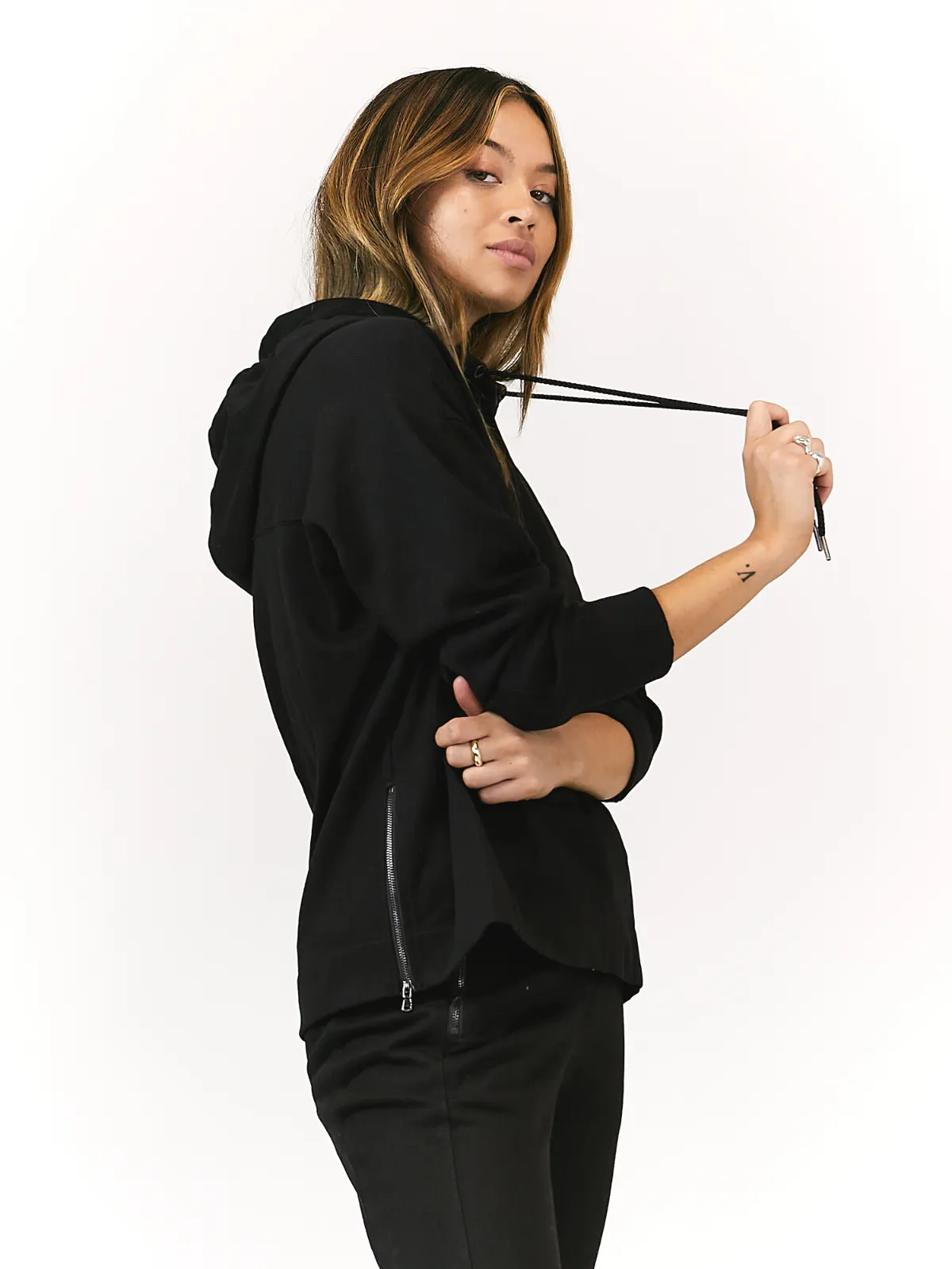 Rae Black Rib Detail Hoodie