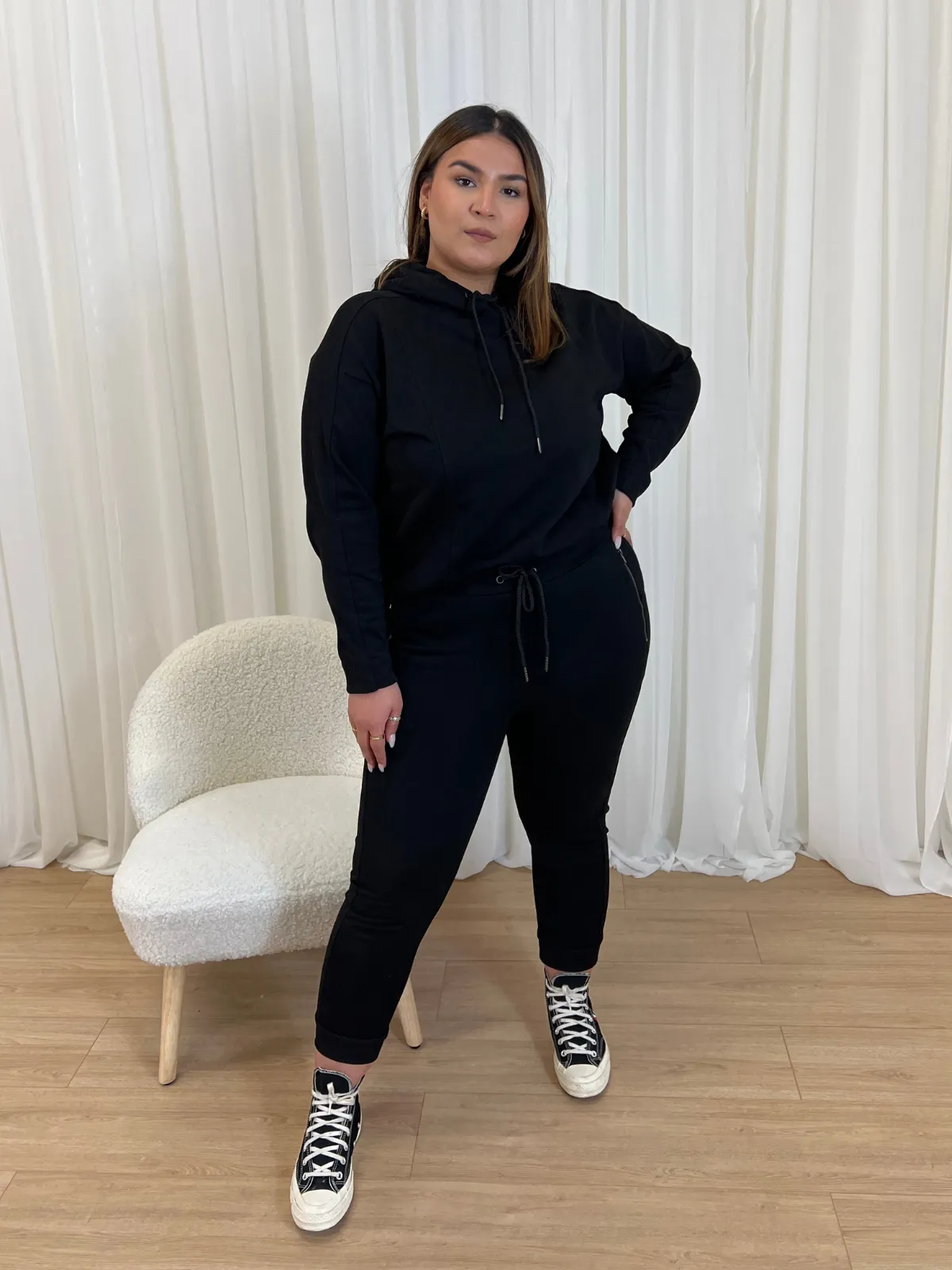 Rae Black Rib Detail Hoodie